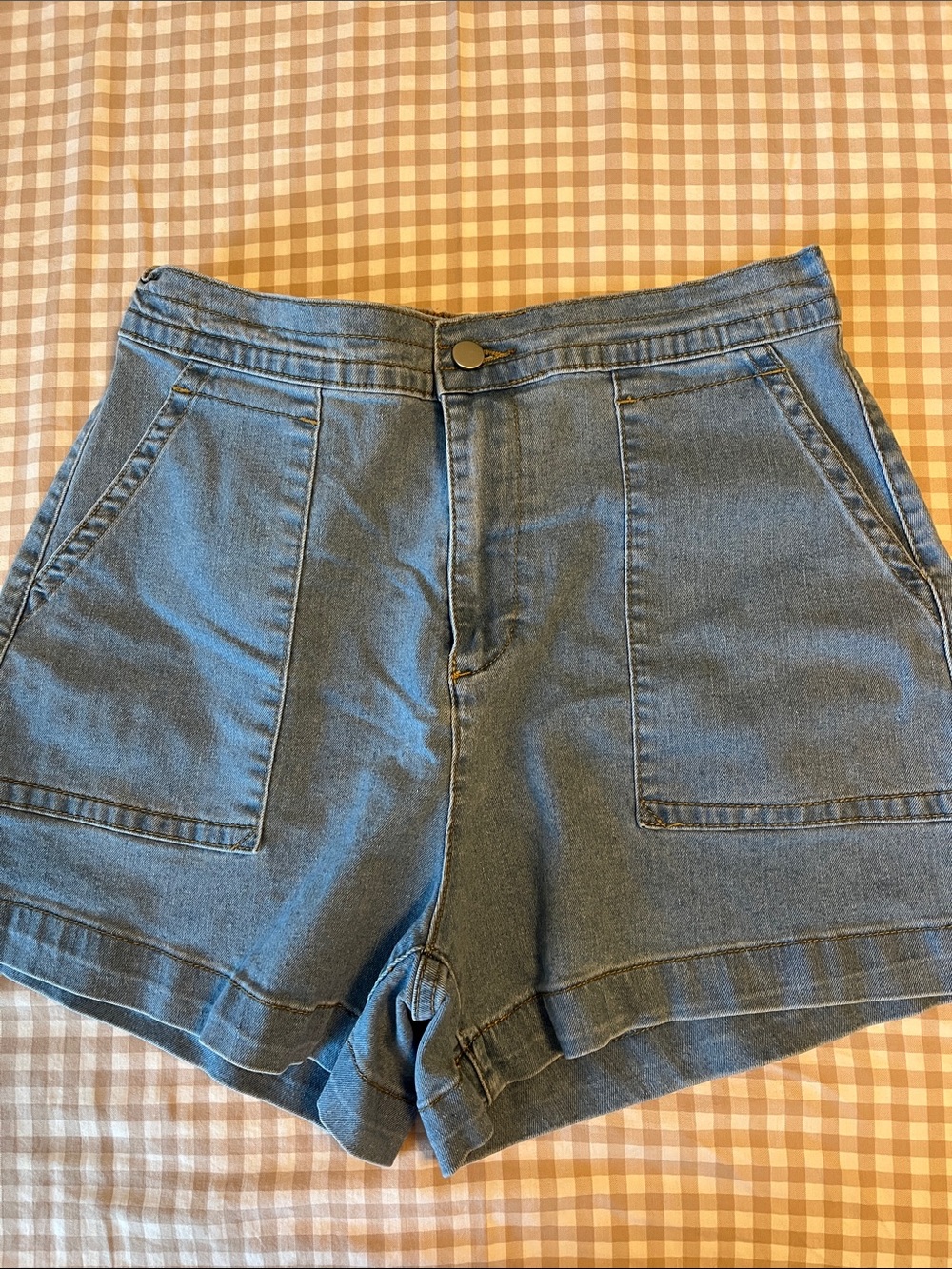 Amazon Blue Denim High-Rise Shorts with Front Patch Pockets